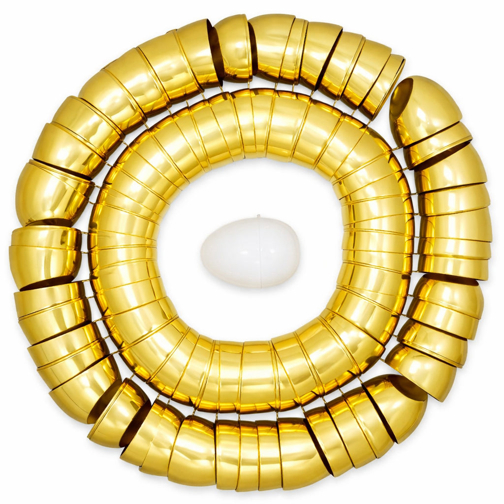Set of 48 Plastic Eggs: 47 Metallic Gold and 1 Surprise White EggChina , dimensions in inches: 2.25 x 1.65 x 1.65