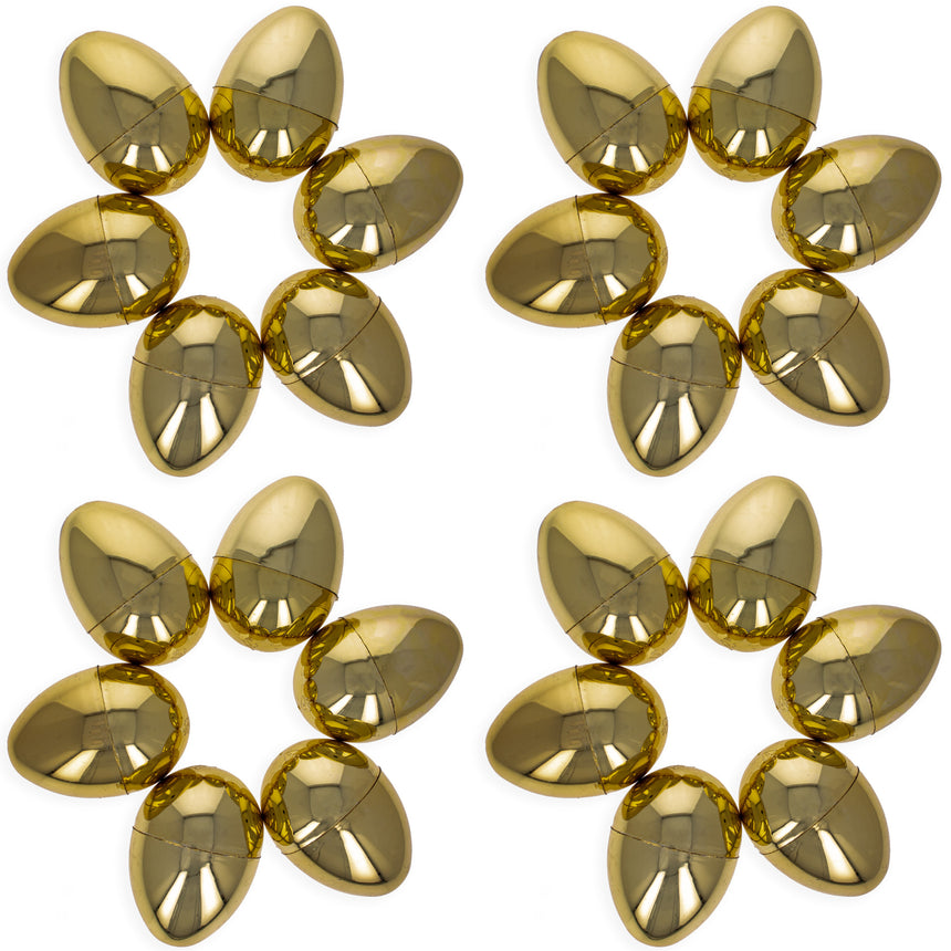 Set of 24 Shiny Golden Plastic Easter Eggs, 2.25 Inches in Gold color Oval