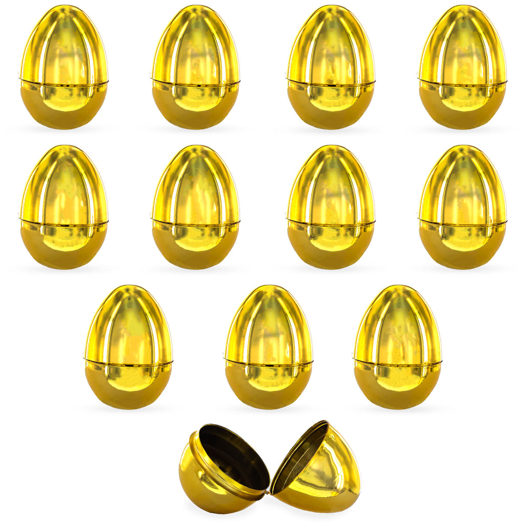Set of 12 Very Shiny Golden Plastic Easter Eggs, 2.25 Inches in Gold color Oval