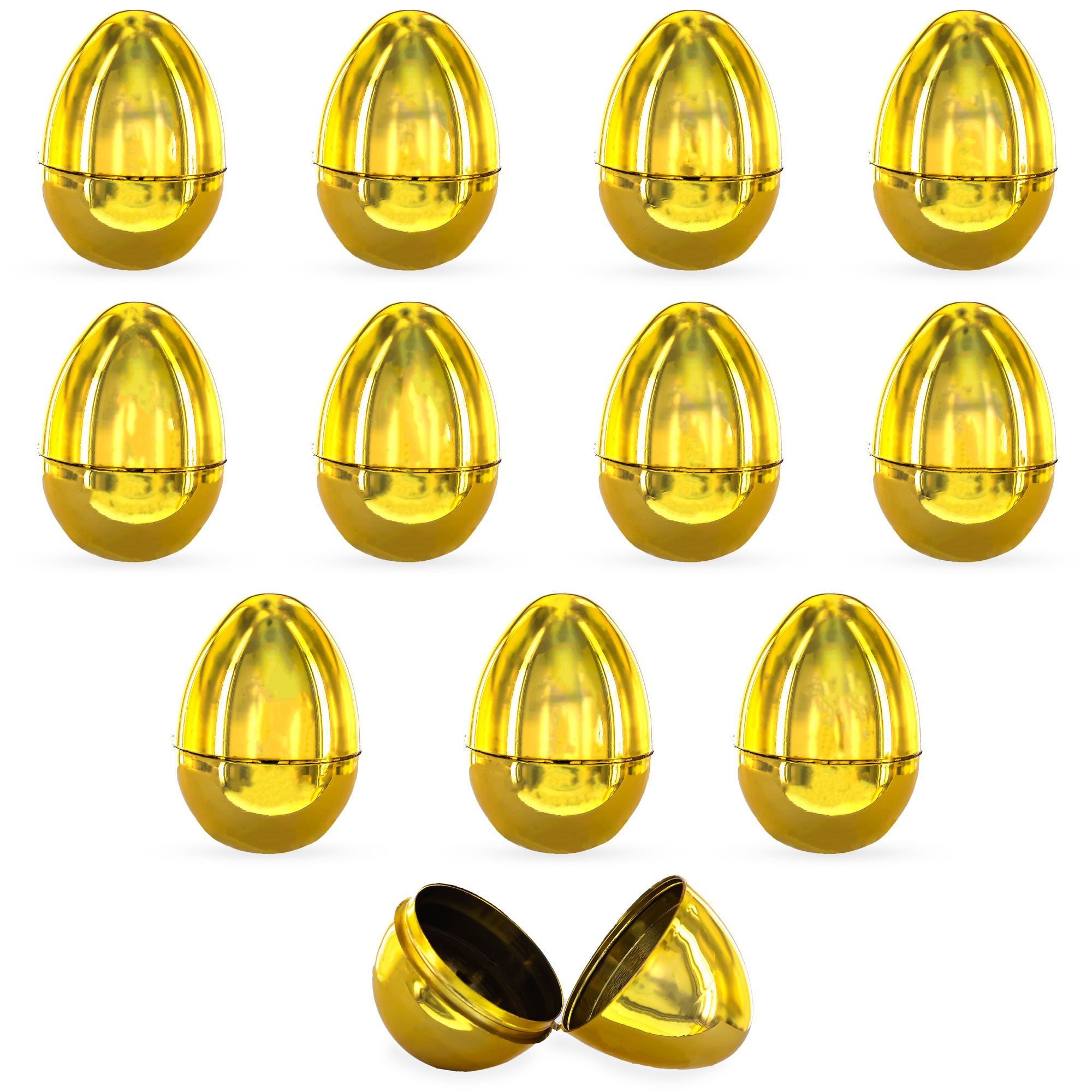 Set of 12 Very Shiny Golden Plastic Easter Eggs, 2.25 Inches in Gold color Oval