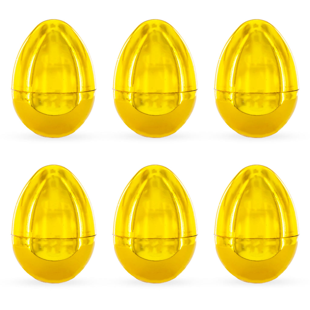 Set of 6 Shiny Gold-Tone Easter Eggs 2.25 Inches in Gold color, Oval shape