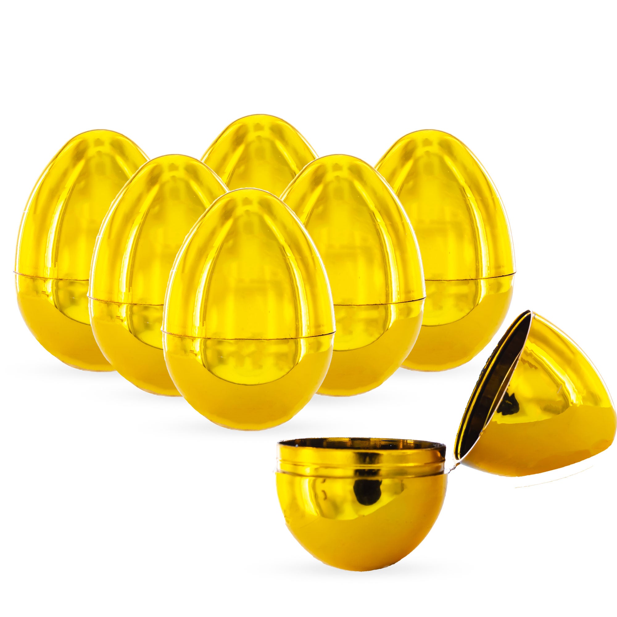 Set of 6 Shiny Gold-Tone Easter Eggs 2.25 Inches in Gold color Oval