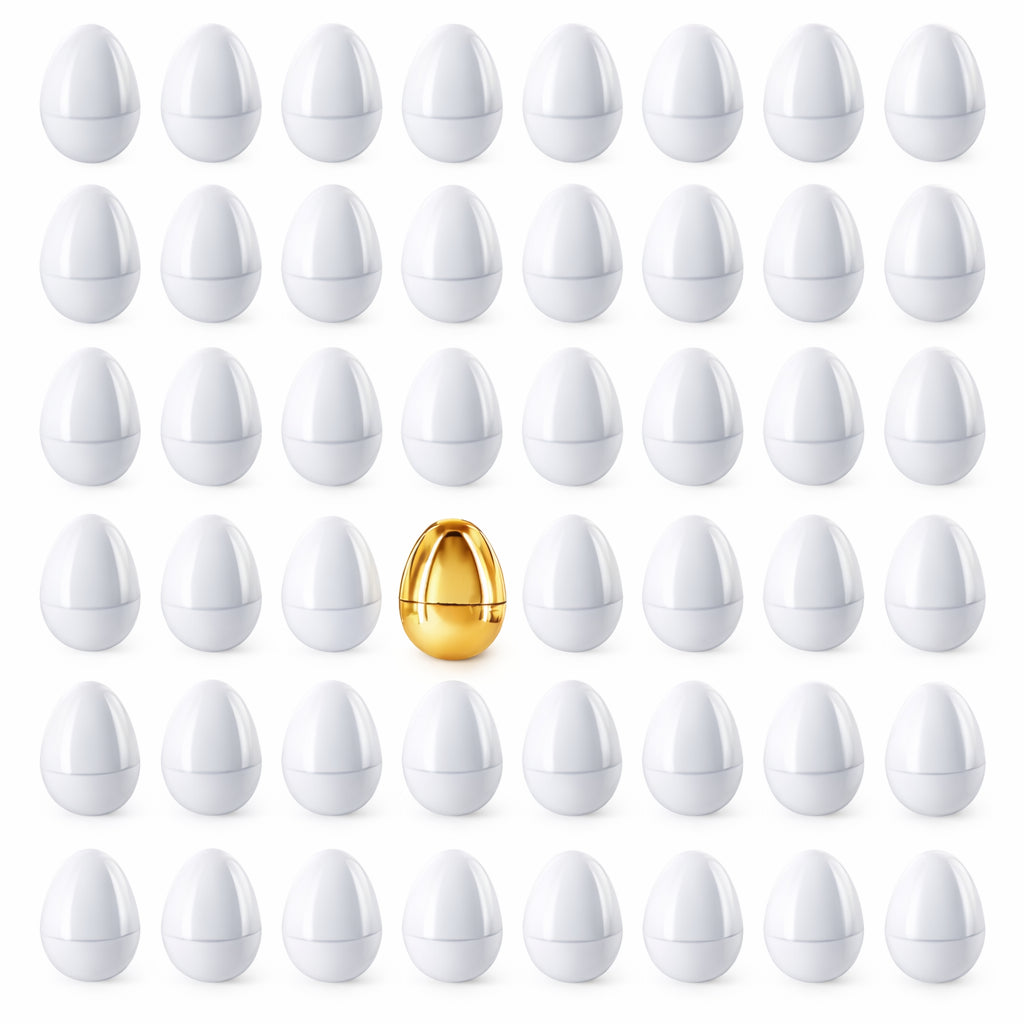 48 Pack Fillable Easter Eggs with Gold Prize Egg Hinged Plastic Egg Hunt Set in White color Oval