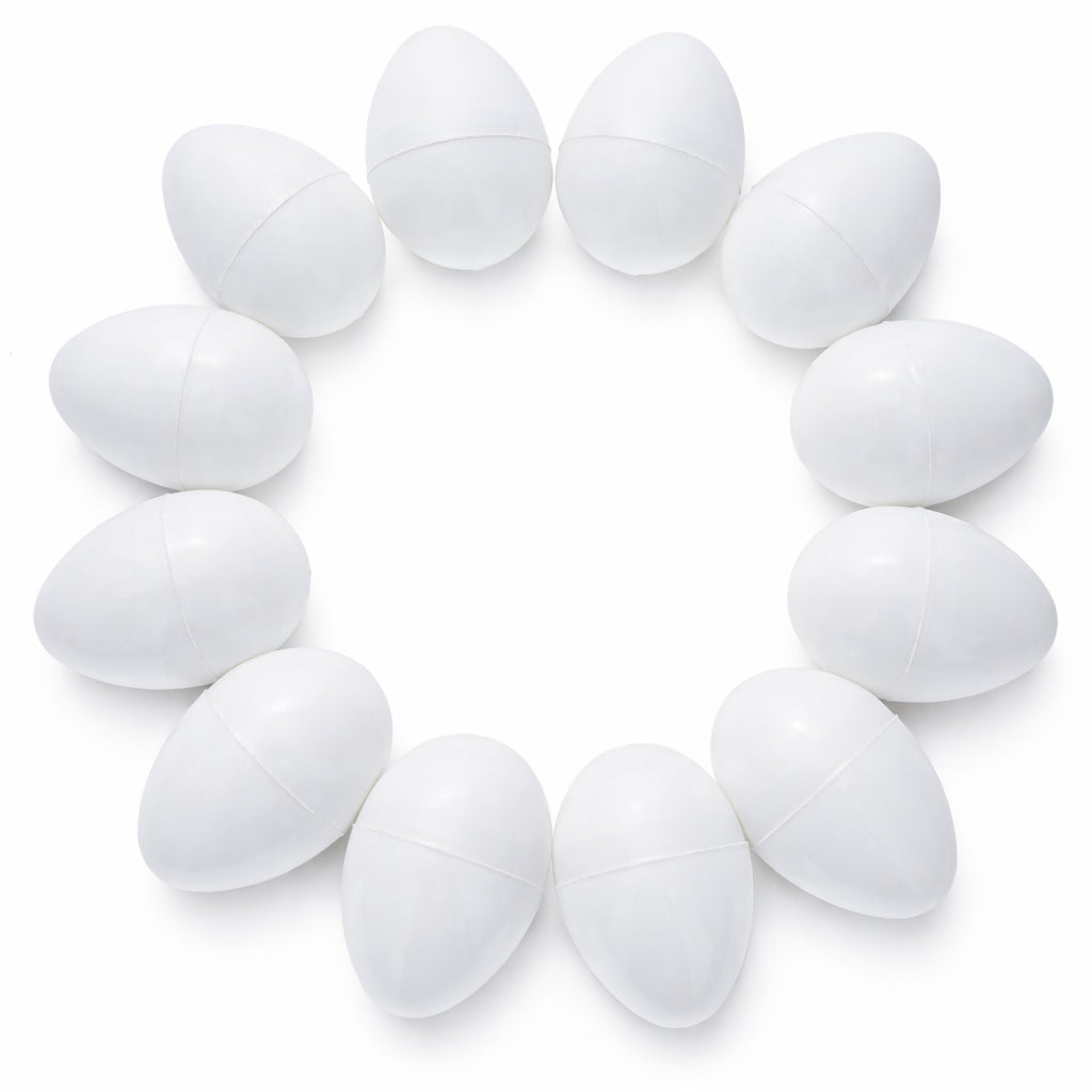 12 White Plastic Easter Eggs in White color Oval