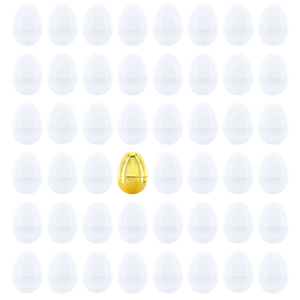 47 White Plastic Easter Eggs + 1 Surprise Golden Egg Set in White color Oval