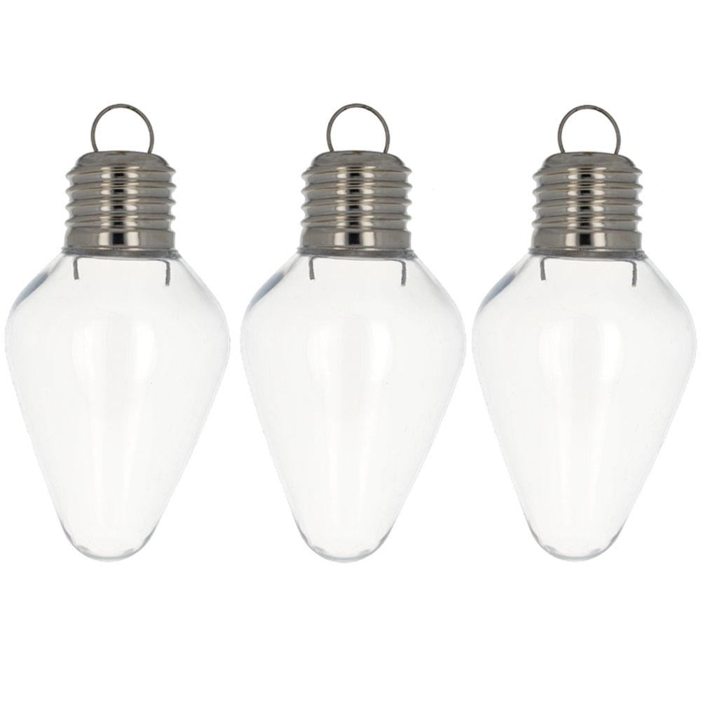 Set of 3 Clear Plastic Light Bulb Christmas Ornaments DIY Craft 4 Inches in Clear color, Rhombus shape