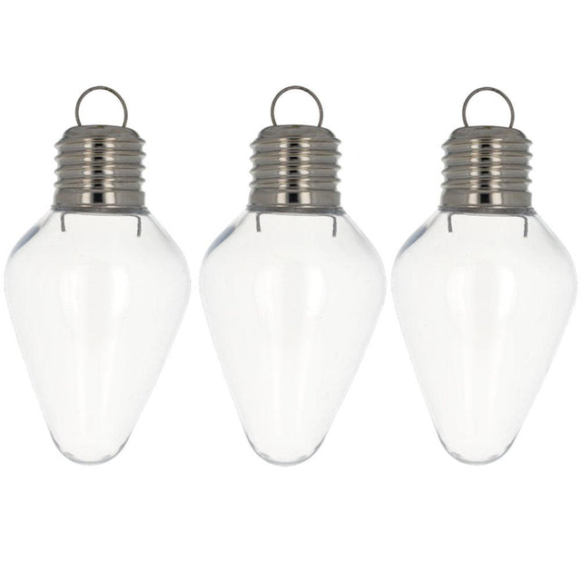 Set of 3 Clear Plastic Light Bulb Christmas Ornaments DIY Craft 4 Inches in Clear color Rhombus