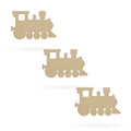 3 Choo-choo Trains Unfinished Wooden Shapes Craft Cutouts DIY Unpainted 3D Plaques 4 Inches in Beige color