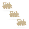3 Choo-choo Trains Unfinished Wooden Shapes Craft Cutouts DIY Unpainted 3D Plaques 4 Inches in Beige color,  shape