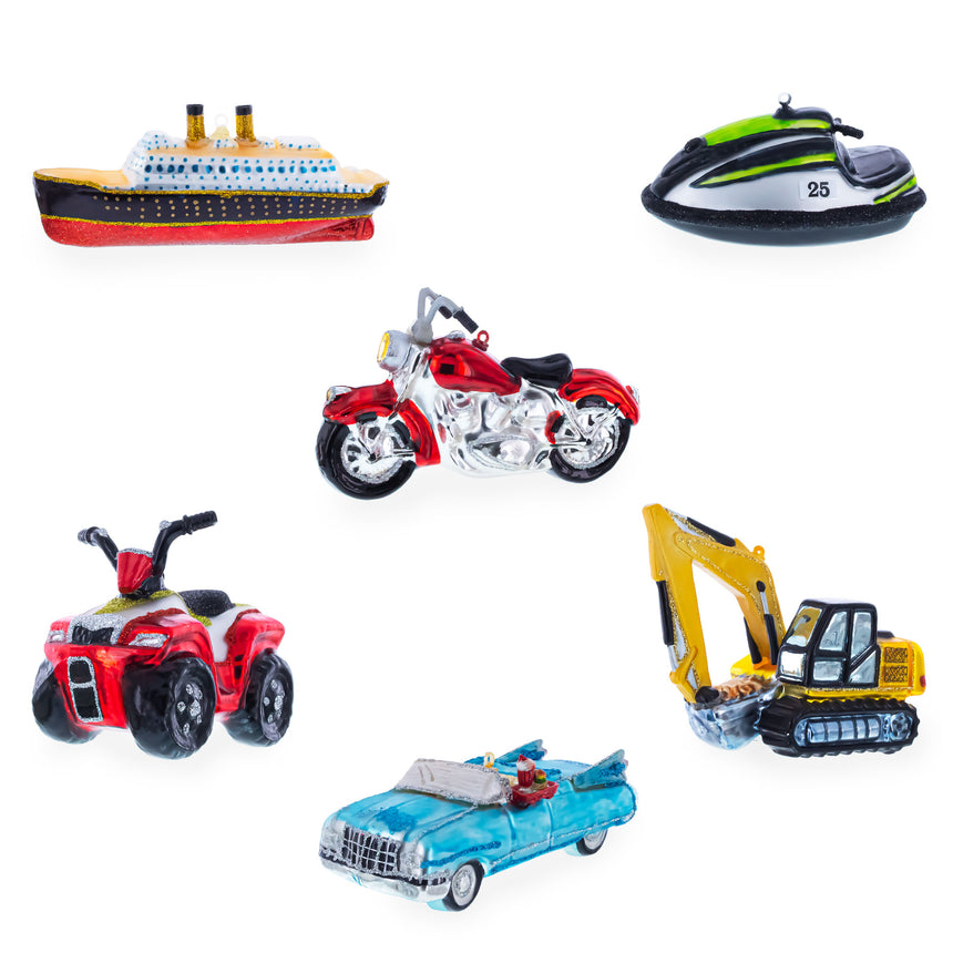 Santa in Convertible Car Loaded with Gifts Blown Glass Christmas Ornament