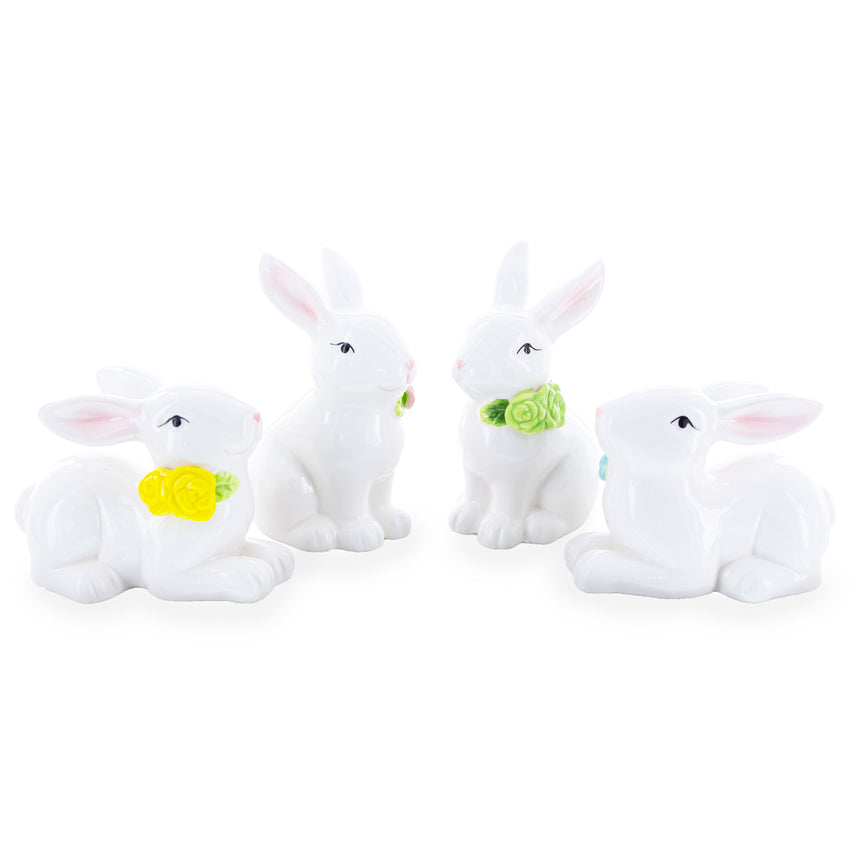 Set of 4 Porcelain Easter Bunnies 4 Inches in Multi color