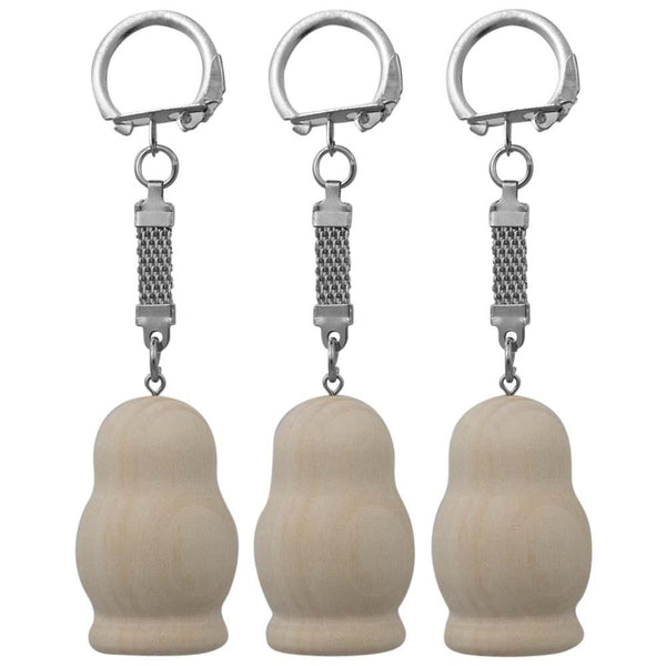 Set of 3 Blank Unpainted Wooden Nesting Doll Key Chains 1.75 Inches by BestPysanky