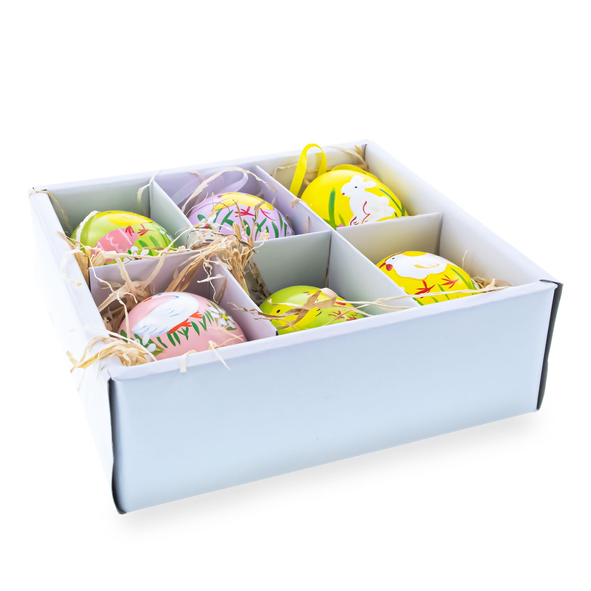 Set of 6 Real Eggshell Bunny, Chick and Goose Easter Egg Ornaments , dimensions in inches: 2.5 x 1.5 x 1.5