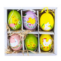 Set of 6 Real Eggshell Bunny and Friends Easter Eggs Ornaments in Multi color Oval