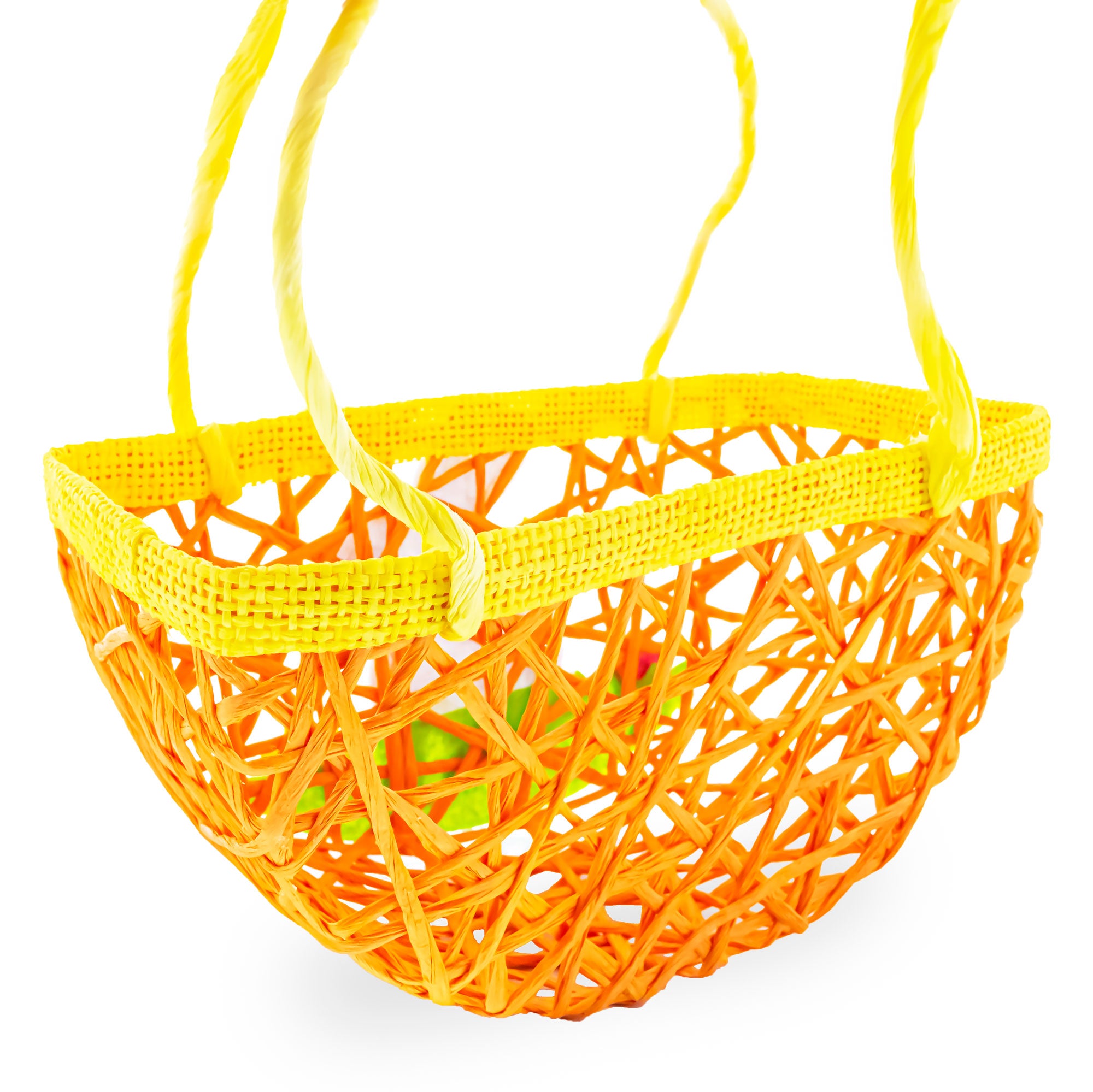 Set of 2 Easter Bunny Egg Hunt Baskets With Floral Accent 6 Inches Tall , dimensions in inches: 8 x 6 x 4