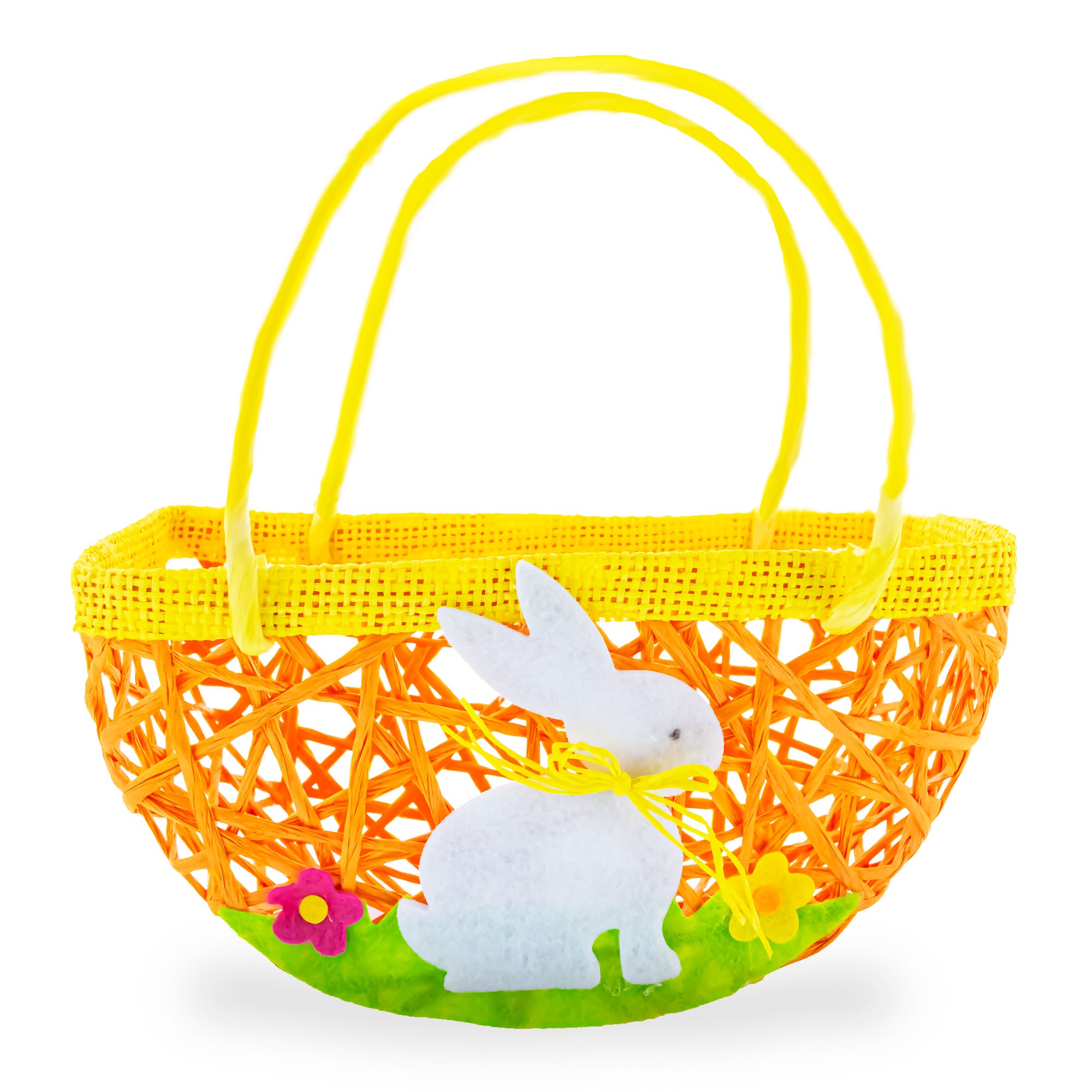 Set of 2 Easter Bunny Egg Hunt Baskets With Floral Accent 6 Inches Tall in Multi color