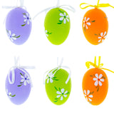 Set of 6 Green, Purple, Orange Flowers Plastic Easter Egg Ornaments 2.25 Inches in Orange color Oval