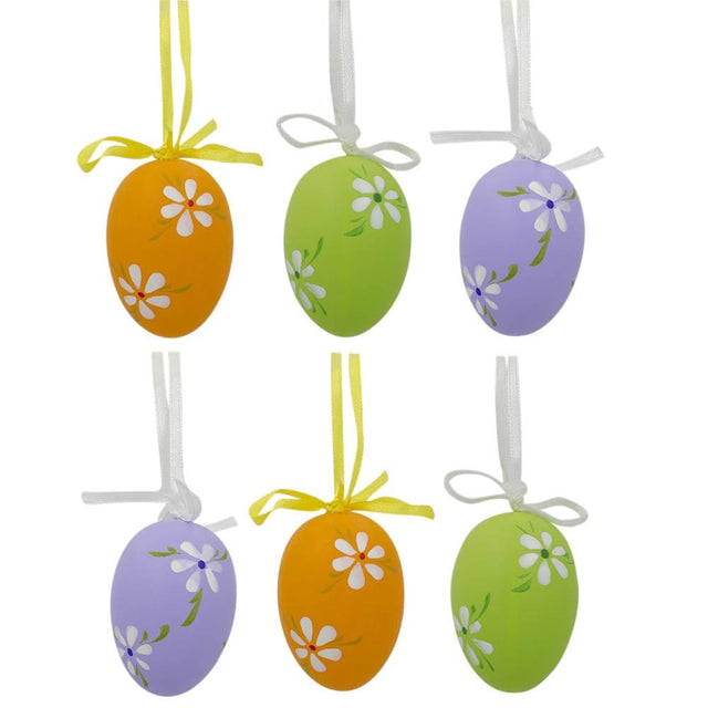 Plastic Set of 6 Green, Purple, Orange Flowers Plastic Easter Egg Ornaments 2.25 Inches in Orange color Oval