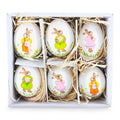 Set of 6 Real Eggshell Hand Painted Bunny Easter Egg Ornaments 2.5 Inches in White color Oval
