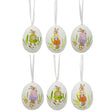 Set of 6 Real Eggshell Hand Painted Bunny Easter Egg Ornaments 2.5 Inches in White color, Oval shape