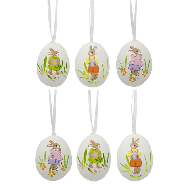 Set of 6 Real Eggshell Hand Painted Bunny Easter Egg Ornaments 2.5 Inches by BestPysanky