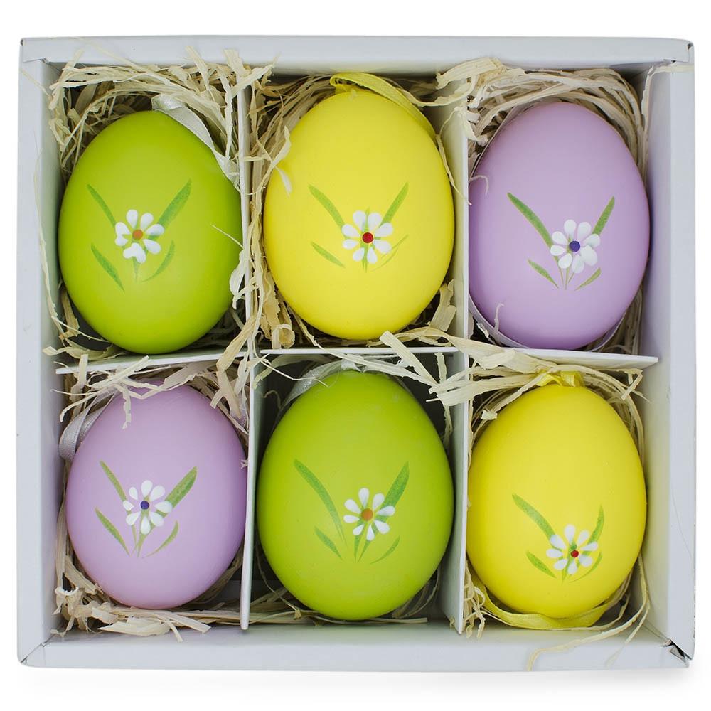 Set of 6 Real Eggshell Bunny and Flowers Pysanky Easter Egg Ornaments 2.5 Inches ,dimensions in inches: 2.5 x 1.5 x 1.5