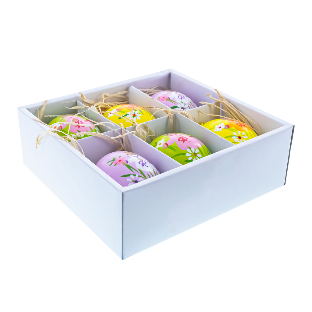 Set of 6 Real Eggshell Bunny and Flowers Pysanky Easter Egg Ornaments 2.5 Inches , dimensions in inches: 2.5 x 1.5 x 1.5