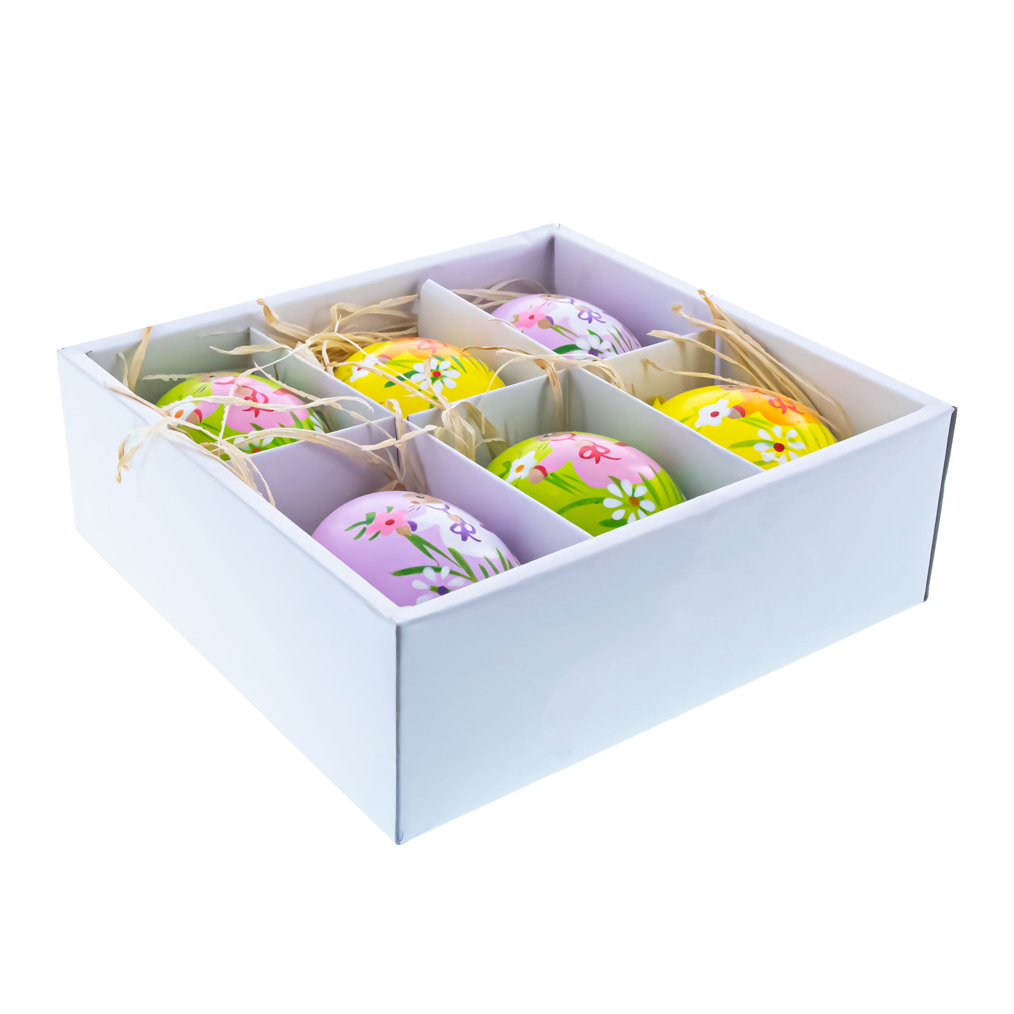 Set of 6 Real Eggshell Bunny and Flowers Pysanky Easter Egg Ornaments 2.5 Inches , dimensions in inches: 2.5 x 1.5 x 1.5