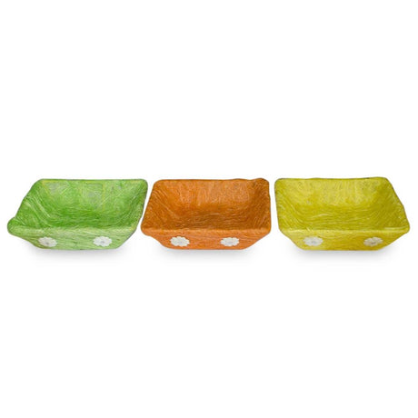 Set of 3 Green, Orange & Yellow Sisal Silk Trays 7 Inches in Multi color