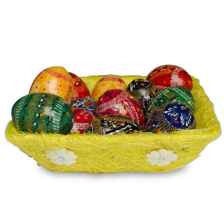 Set of 3 Green, Orange & Yellow Sisal Silk Trays 7 Inches , dimensions in inches: 7 x 2 x