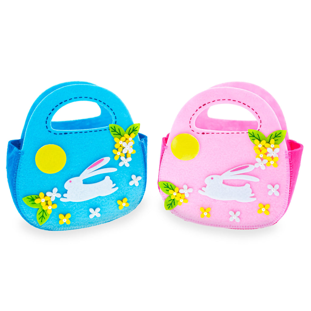 Set of 2 Felt Easter Baskets Carry Totes - Egg Hunt Bags with Handles 7.5 Inches Tall in Multi color