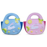 Set of 2 Easter Baskets White Bunnies Pink and Blue Felt Totes 7.5 Inches in Multi color,  shape