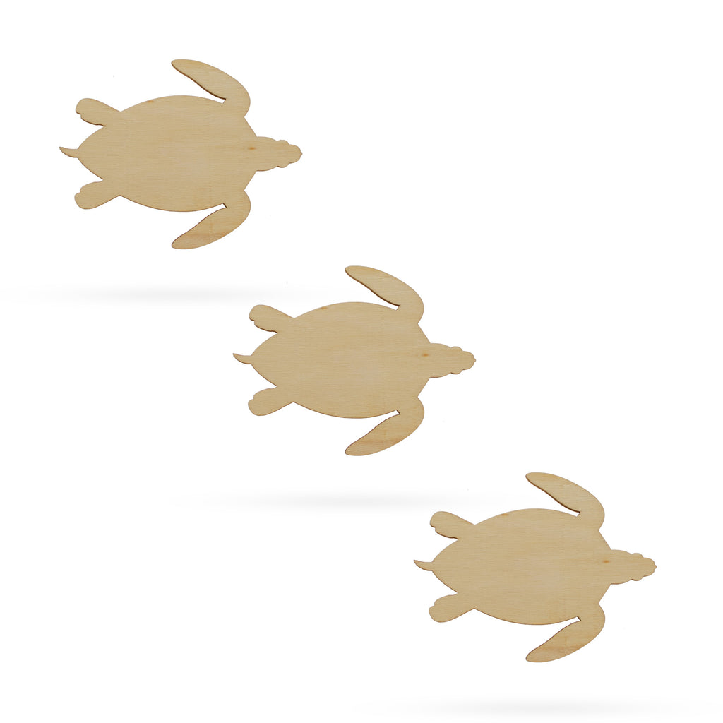 Wood 3 Turtles Unfinished Wooden Shapes Craft Cutouts DIY Unpainted 3D Plaques 4 Inches in Beige color
