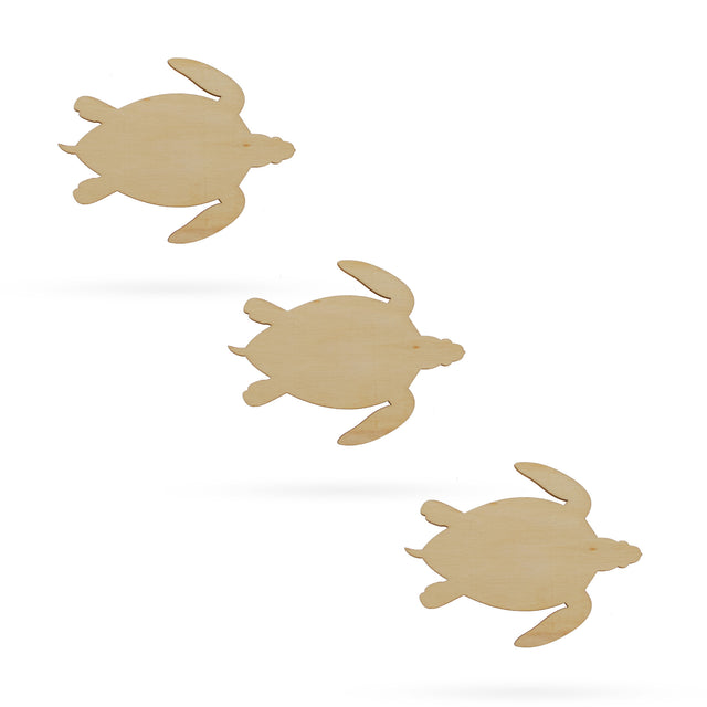 3 Turtles Unfinished Wooden Shapes Craft Cutouts DIY Unpainted 3D Plaques 4 Inches in Beige color,  shape