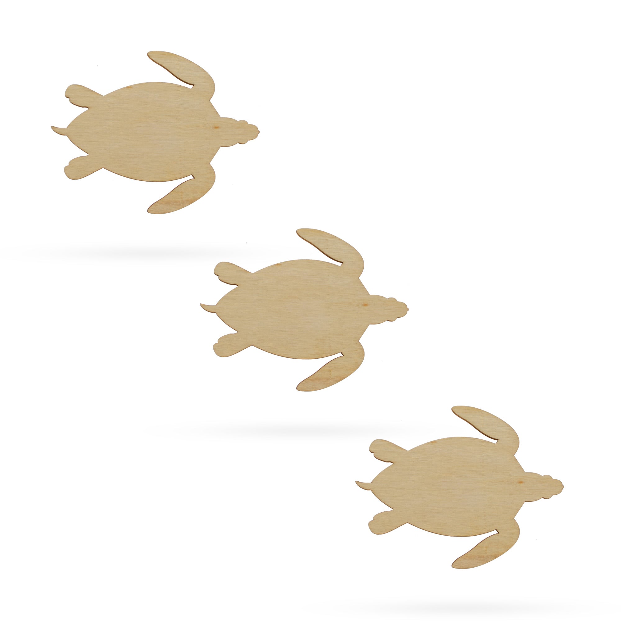 3 Turtles Unfinished Wooden Shapes Craft Cutouts DIY Unpainted 3D Plaques 4 Inches in Beige color