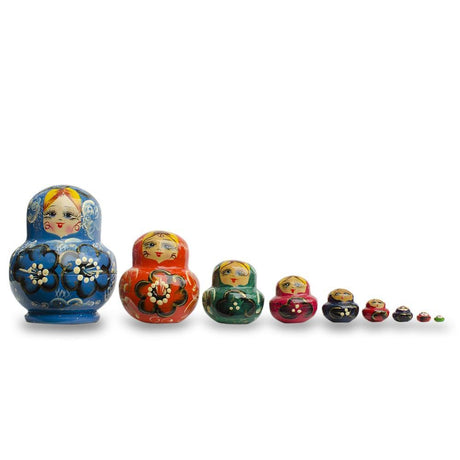Wood Set of 9 Rainbow Collection Blue Nesting Dolls  4.75 Inches in Multi color