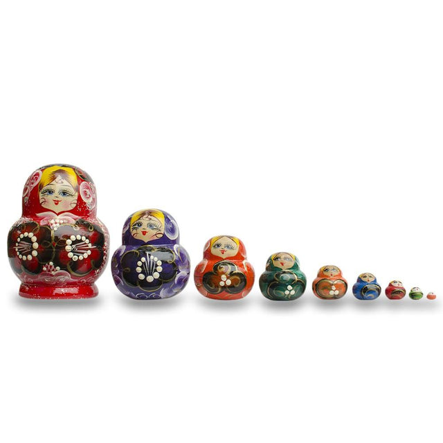 Set of 9 Rainbow Wooden Nesting Dolls  4.75 Inches in Multi color,  shape