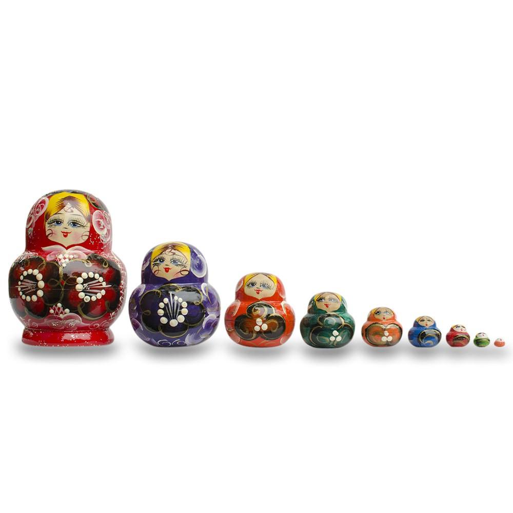 Set of 9 Rainbow Wooden Nesting Dolls  4.75 Inches in Multi color