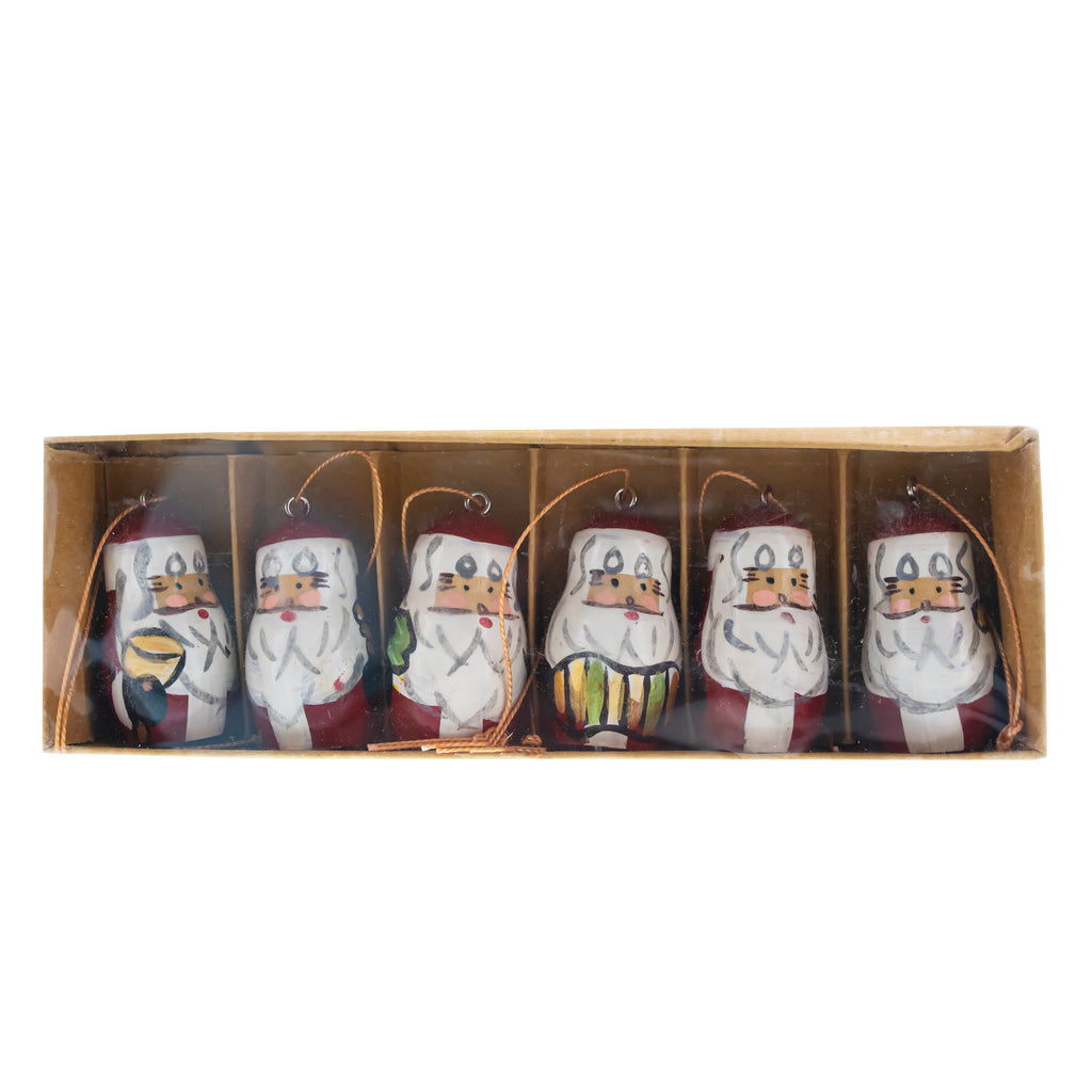Set of 6 Santa Wooden Christmas Ornaments 1.5 InchesCzech Republic , dimensions in inches: 1.5 x 6.41 x 2.83