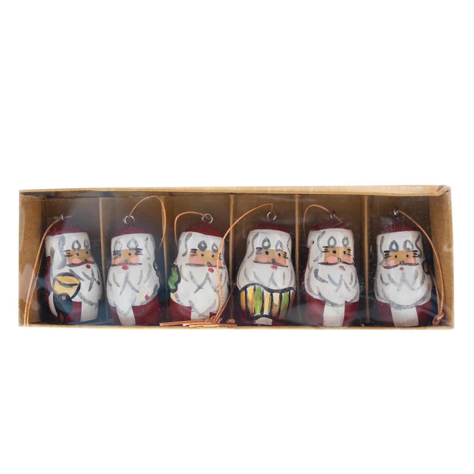 Set of 6 Santa Wooden Christmas Ornaments 1.5 InchesCzech Republic , dimensions in inches: 1.5 x 6.41 x 2.83