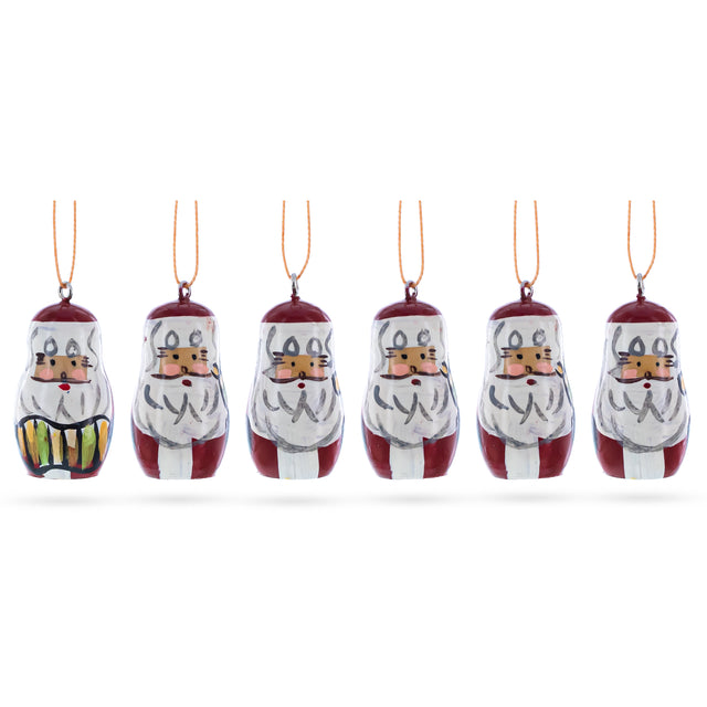 Wood Set of 6 Santa Wooden Christmas Ornaments 1.5 Inches in Red color