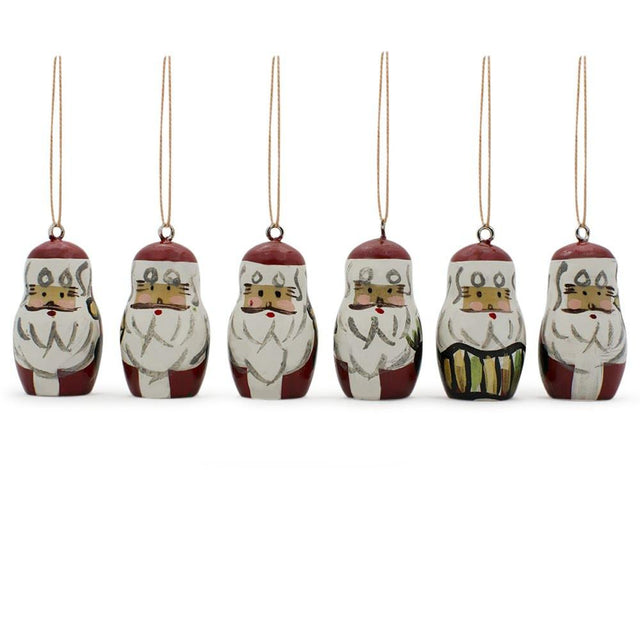 Set of 6 Santa Wooden Christmas Ornaments 1.5 Inches in Red color,  shape