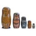 5 Dogs Wooden Nesting Figurines 6.5 Inches in Brown color
