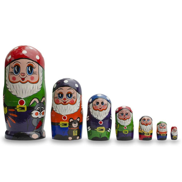 Set of 7 Gnomes Wooden Nesting Dolls 8 Inches in Multi color
