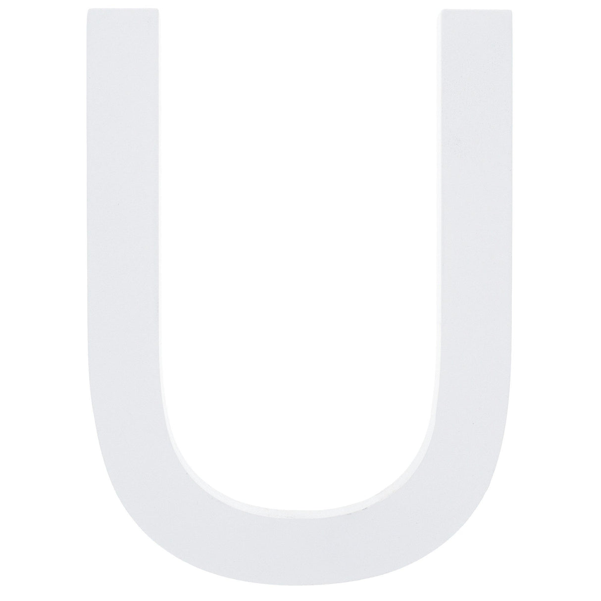 Arial Font White Painted MDF Wood Letter U (6 Inches) in White color,  shape