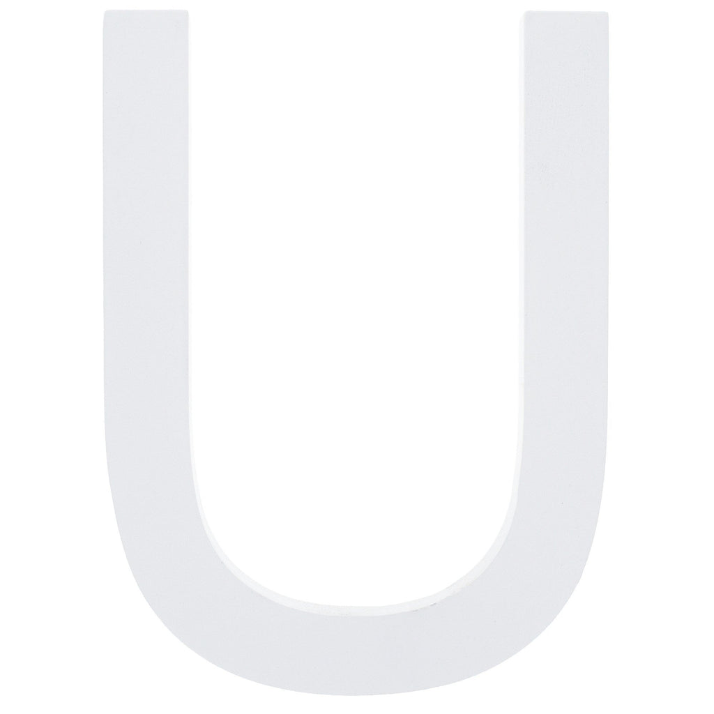 Arial Font White Painted MDF Wood Letter U (6 Inches) in White color,  shape