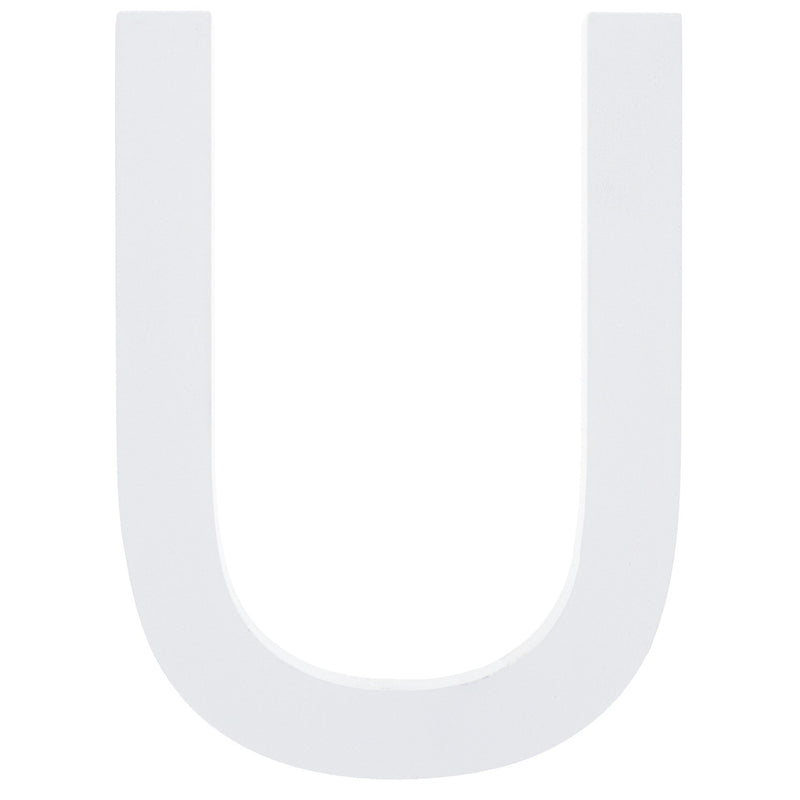 Arial Font White Painted MDF Wood Letter U (6 Inches) in White color,  shape