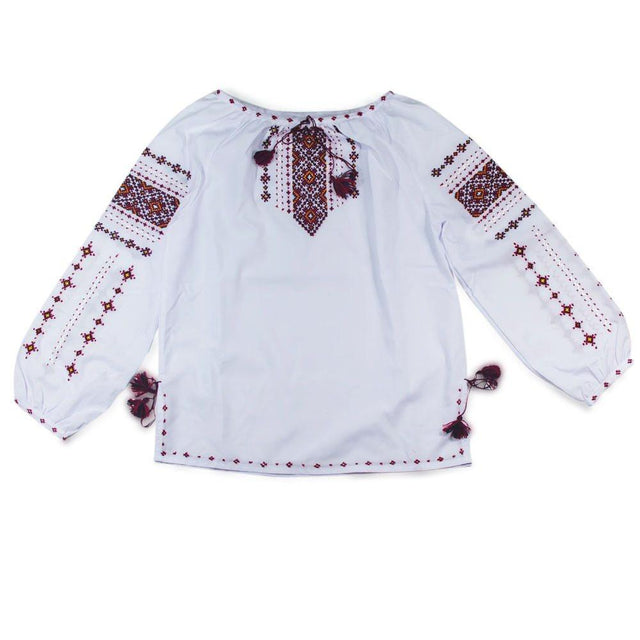 Ukrainian Hand Embroidered Girl's Blouse in Multi color,  shape