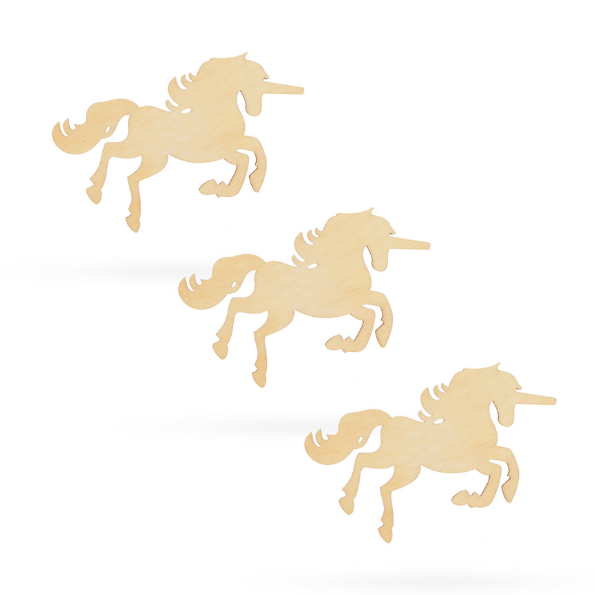 3 Unicorns Unfinished Wooden Shapes Craft Cutouts DIY Unpainted 3D Plaques 4 Inches in  color