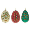 Wood Set of 3 Embossed Wooden Egg Ornaments in Multi color Oval